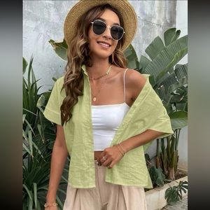 NEW • Lime Green Pocketed Button Down Short Sleeve Shirt